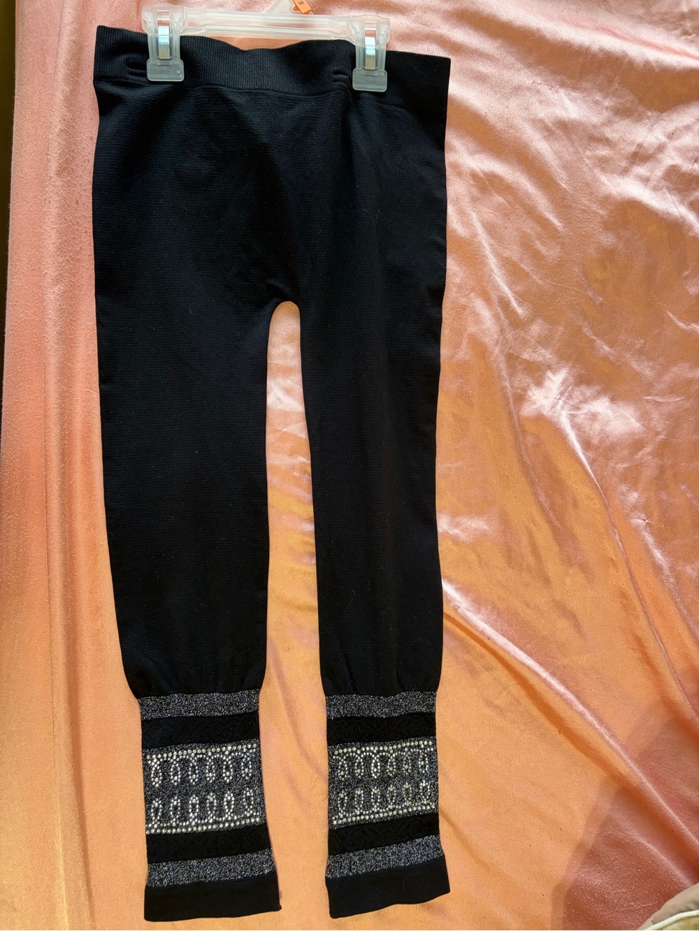 F&F Black Girls' Leggings with Silver Sparkle Cuff